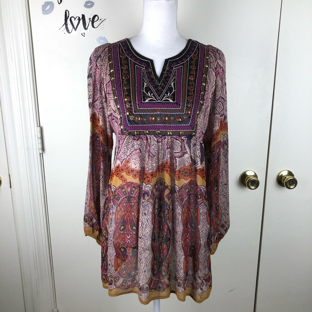 BIIA TUNIC TOP BOHO HIPPIE LOOK VINTAGE DETAIL MED